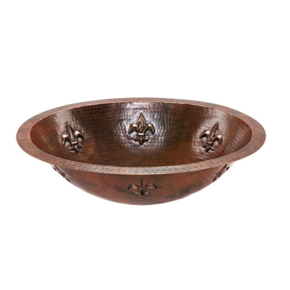 Oval Fleur De Lis Under Counter Hammered Copper Sink