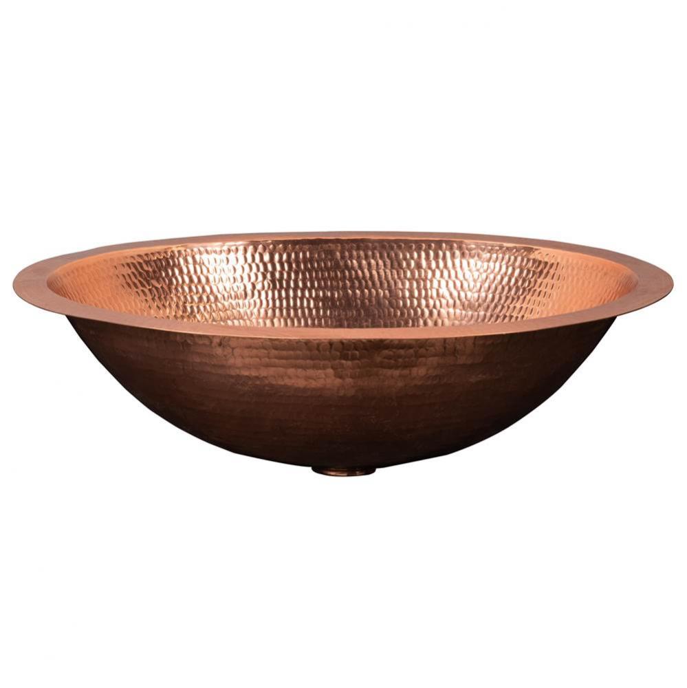 19'' Oval Under Counter Hammered Copper Bathroom Sink in Polished Copper