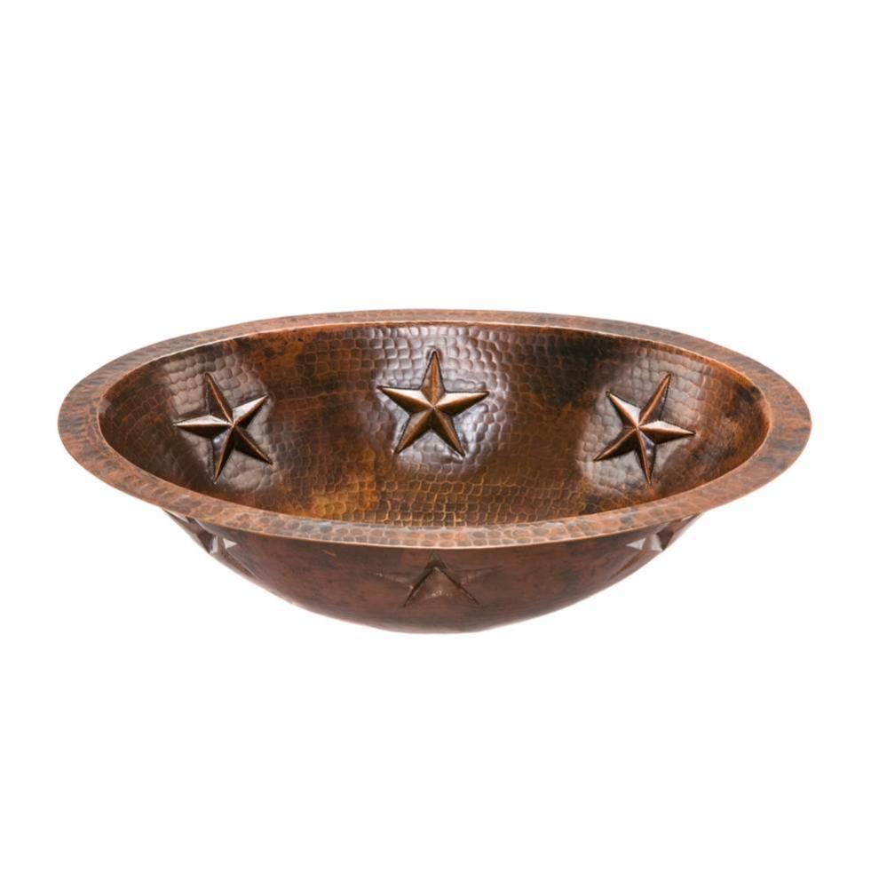 Oval Star Under Counter Hammered Copper Bathroom Sink