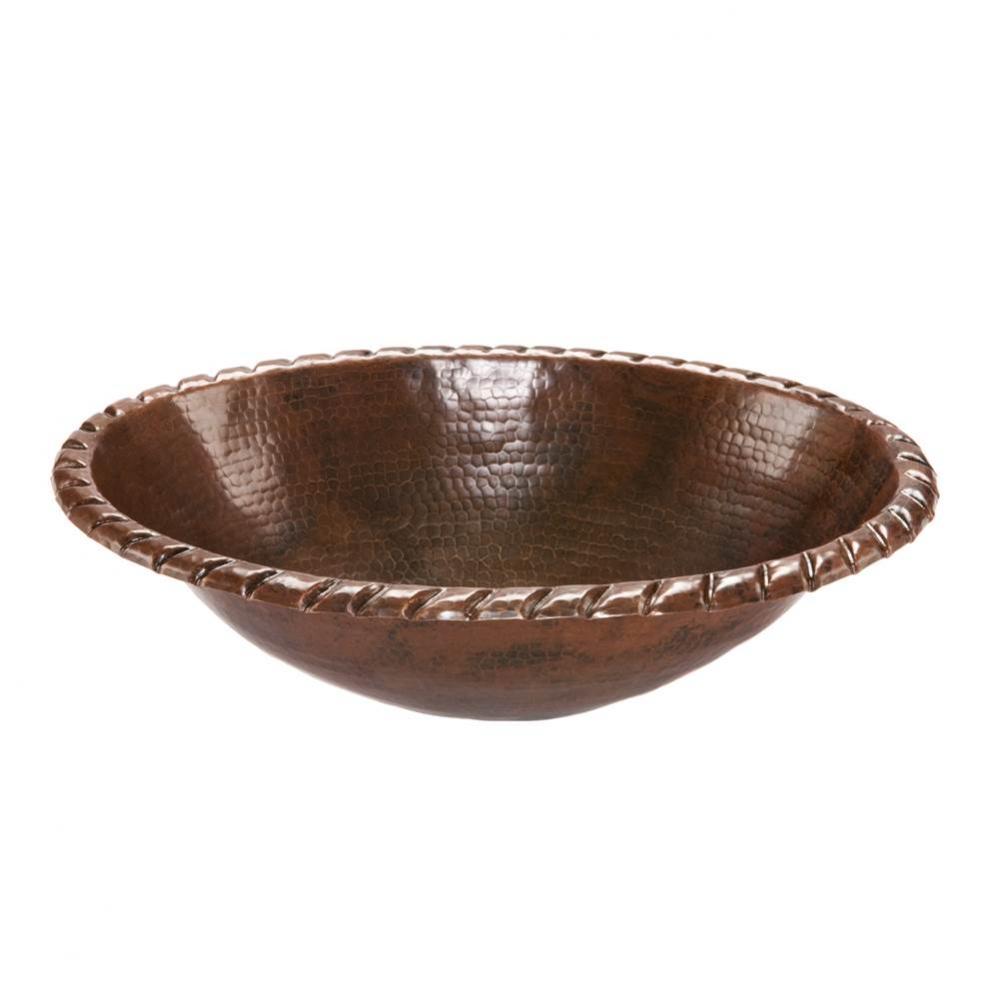 Oval Roped Rim Self Rimming Hammered Copper Sink