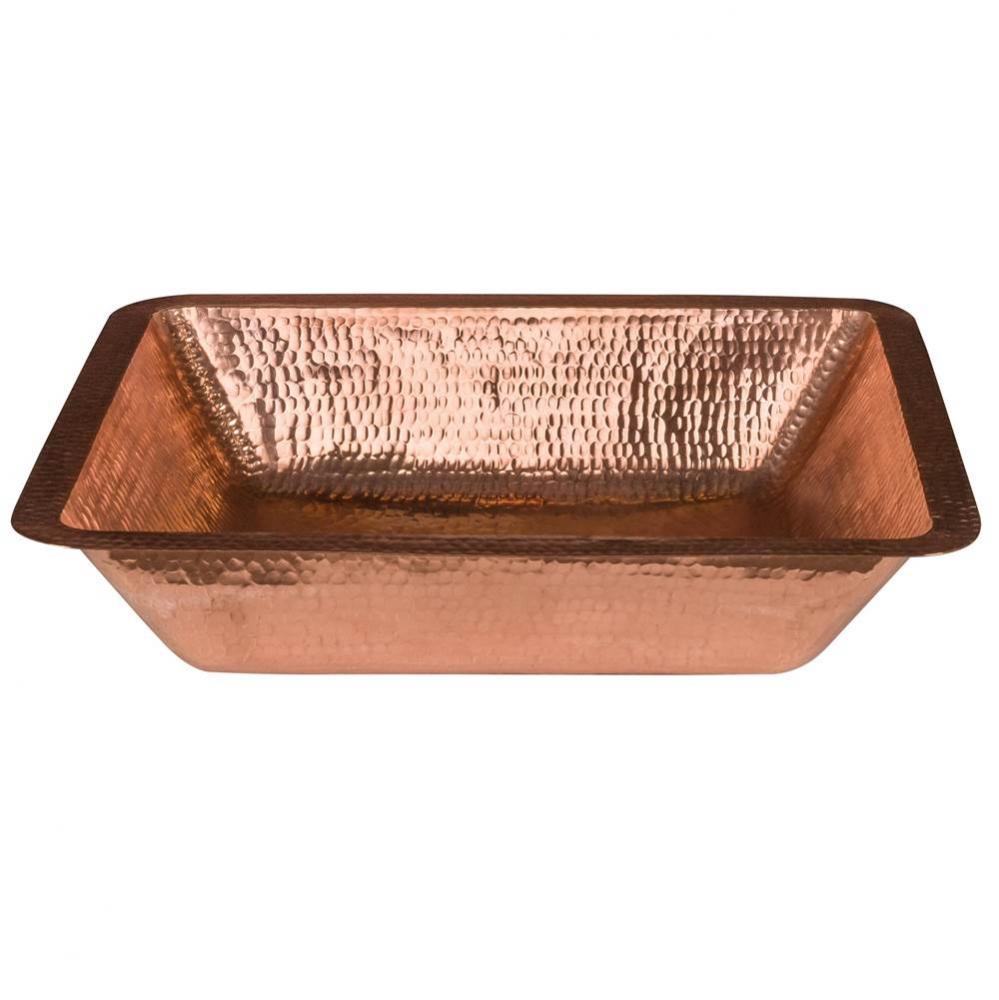 19'' Rectangle Under Counter Hammered Copper Bathroom Sink in Polished Copper