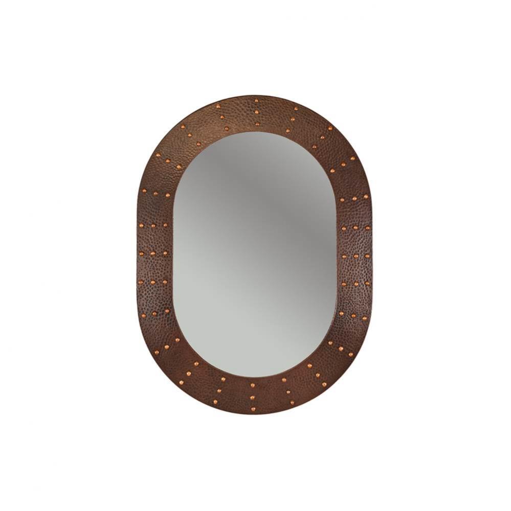 35'' Hand Hammered Oval Copper Mirror with Hand Forged Rivets