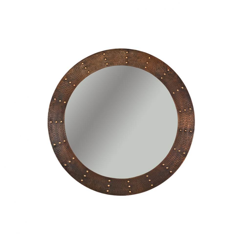 34'' Hand Hammered Round Copper Mirror with Hand Forged Rivets