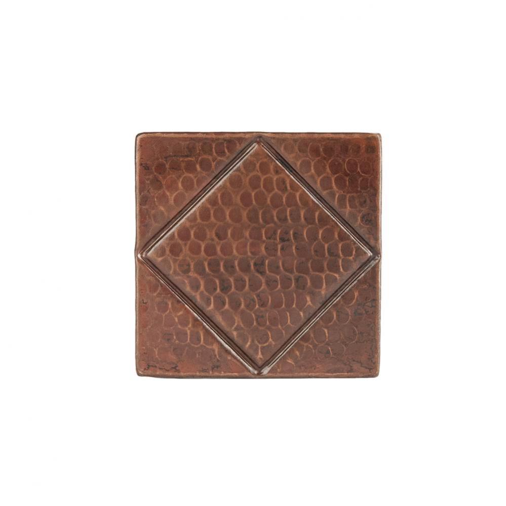 4'' x 4'' Hammered Copper Tile with Diamond Design - Quantity 4