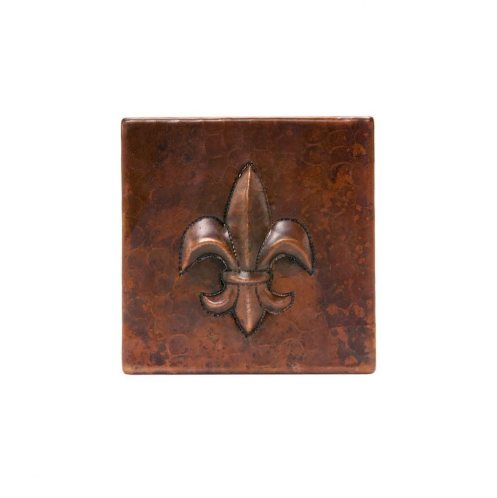 4'' x 4'' Hammered Copper Fleur De Lis Tile - Quantity 8