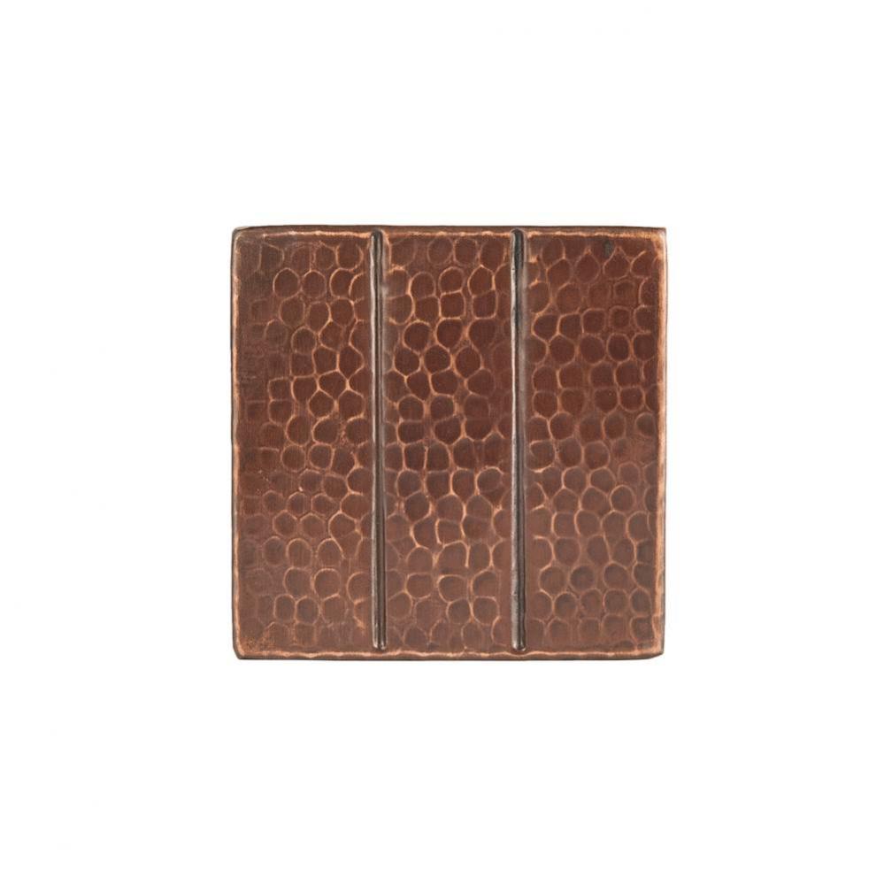 4'' x 4'' Hammered Copper Tile with Linear Design