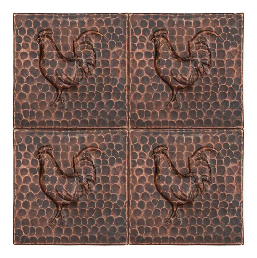 4'' x 4'' Hammered Copper Rooster Tile - Quantity 4