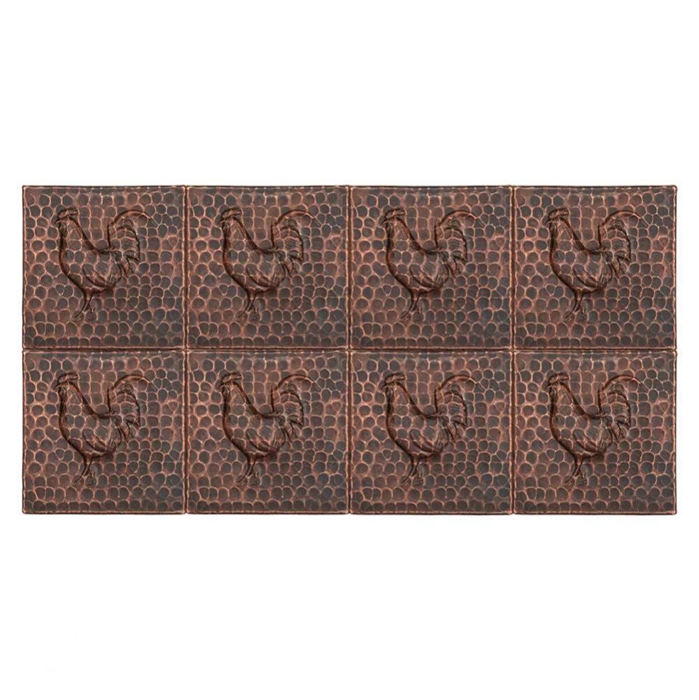 4'' x 4'' Hammered Copper Rooster Tile - Quantity 8