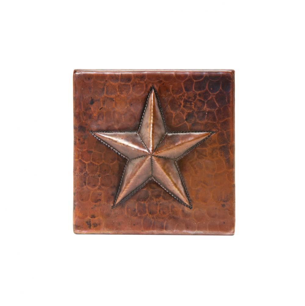 4'' x 4'' Hammered Copper Star Tile - Quantity 4