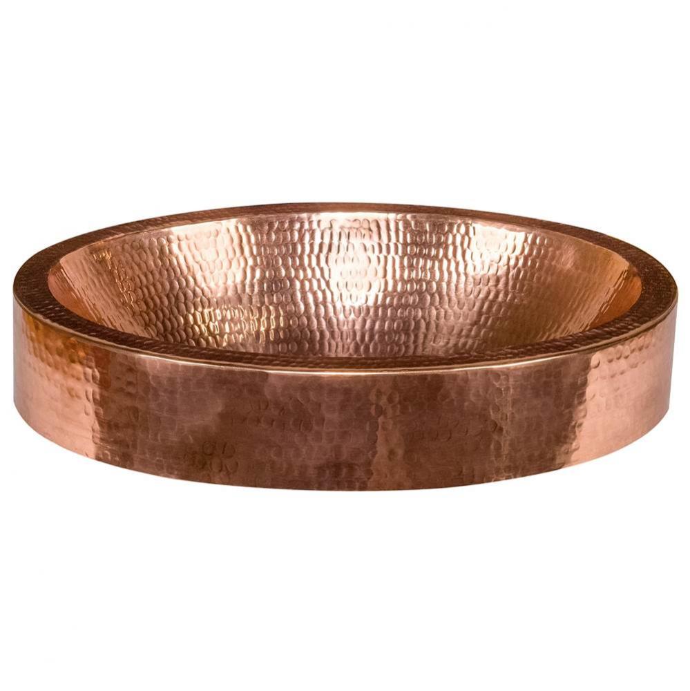 17'' Compact Oval Skirted Vessel Hammered Copper Sink in Polished Copper