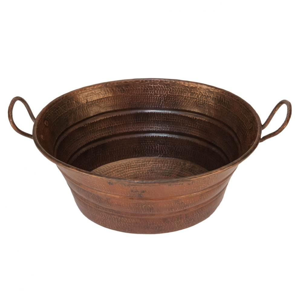 Oval Bucket Vessel Hammered Copper Sink with Handles