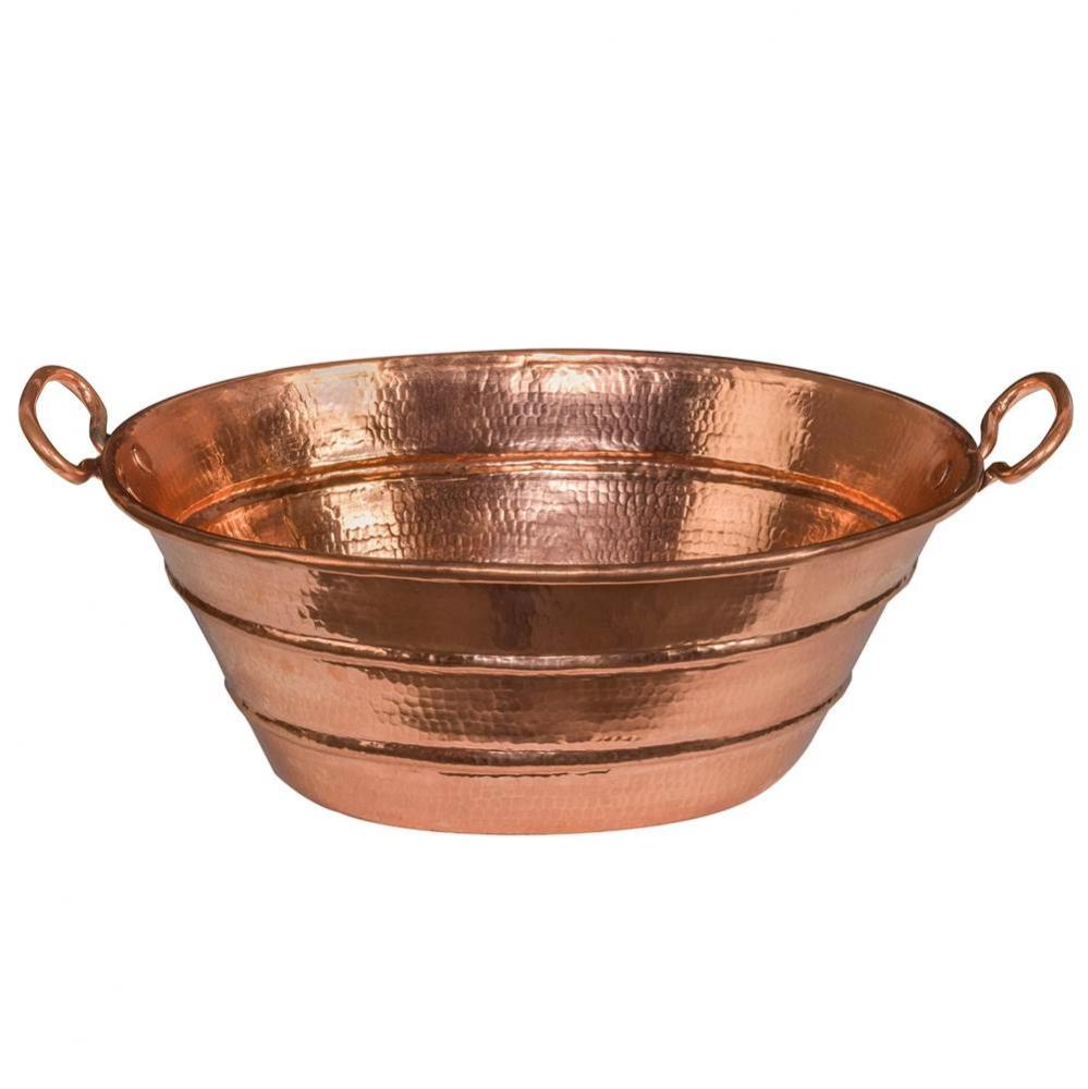 Oval Bucket Vessel Hammered Copper Sink with Handles in Polished Copper