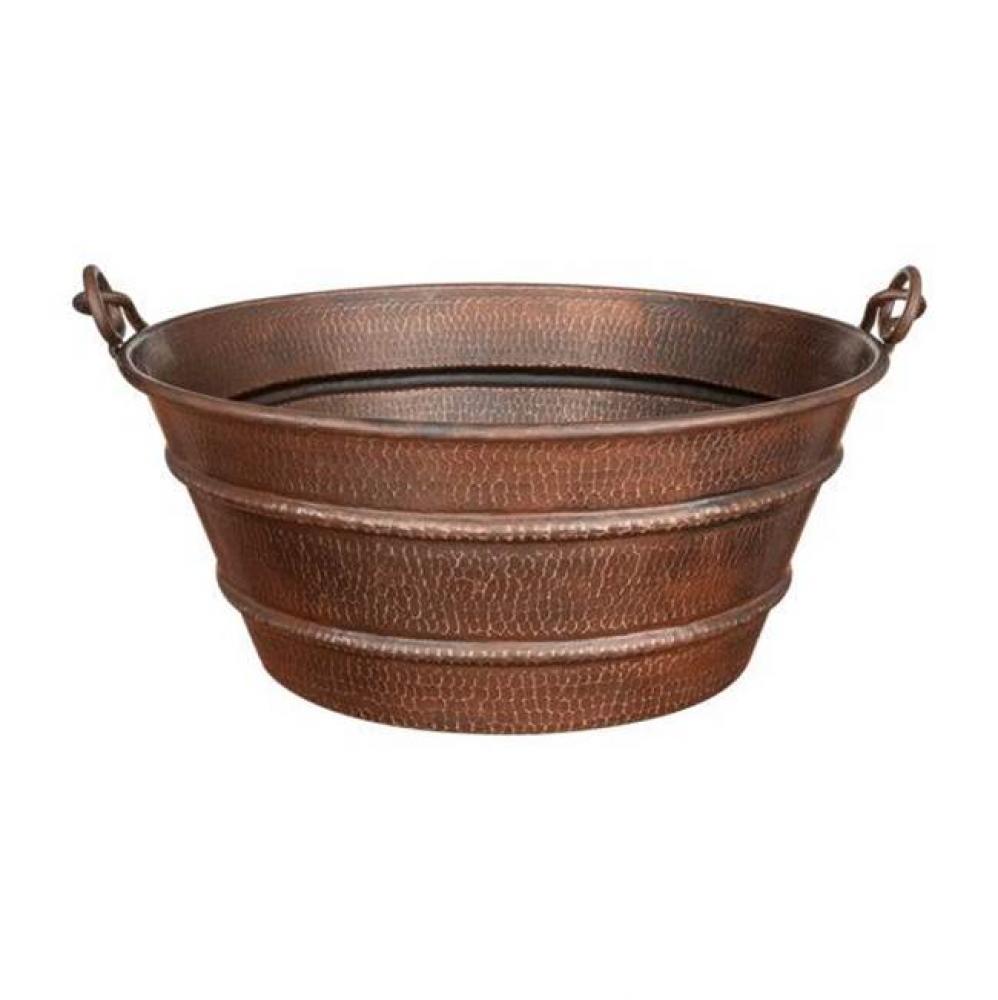 16'' Round Bucket Vessel Hammered Copper Sink With Handles