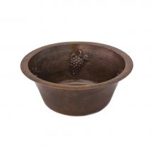 Premier Copper Products BR16GDB2 - 16'' Round Copper Bar Sink w/ Grapes and 2'' Drain Size