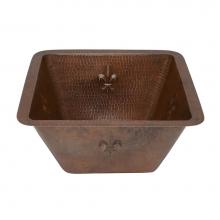 Premier Copper Products BS15FDB2 - 15'' Square Fleur De Lis Copper Bar/Prep Sink w/ 2'' Drain Size