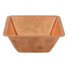 Premier Copper Products BS15PC2 - 15'' Square Hammered Copper Bar/Prep Sink w/ 2'' Drain Opening in Polished Cop