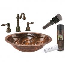 Premier Copper Products BSP2_LO19FBDDB - Oval Braid Under Counter Hammered Copper Sink with ORB Widespread Faucet, Matching Drain and Acces