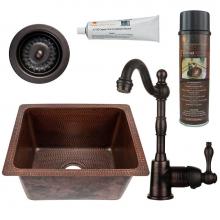 Premier Copper Products BSP4_BREC1713DB-D - 17'' Rectangle Hammered Copper Bar/Prep/Laundry/Utility Sink, ORB Single Handle Bar Fauc