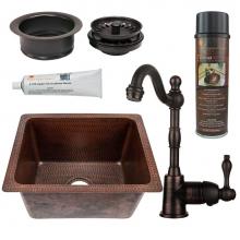 Premier Copper Products BSP4_BREC1713DB-G - 17'' Rectangle Hammered Copper Bar/Prep/Laundry/Utility Sink, ORB Single Handle Bar Fauc