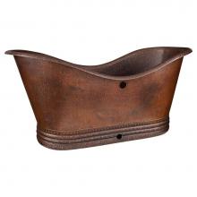 Premier Copper Products BTD67DBOF - 67'' Hammered Copper Double Slipper Bathtub with Overflow Holes