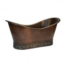 Premier Copper Products BTN67DB - 67'' Hammered Copper Double Slipper Bathtub with Scroll Base and Nickel Inlay