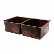 Premier Copper Products K50DB33199 - 33'' Hammered Copper Kitchen 50/50 Double Basin Sink