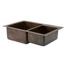 Premier Copper Products K60DB33229 - 33'' Hammered Copper Kitchen 60/40 Double Basin Sink
