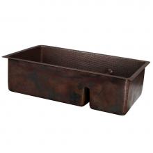 Premier Copper Products K70DB33199-SD5 - 33'' Hammered Copper Kitchen 70/30 Double Basin Sink with Short 5'' Divider