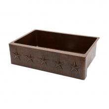 Premier Copper Products KASDB33229ST - 33'' Hammered Copper Kitchen Apron Single Basin Sink w/ Star Design