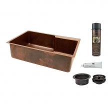 Premier Copper Products KSP3_KSFDB33229 - 33'' Hammered Copper Kitchen Single Basin Sink with Matching Drain and Accessories