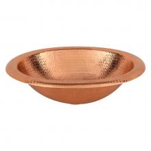 Premier Copper Products LO18RPC - 18'' Wide Rim Oval Self Rimming Hammered Copper Bathroom Sink in Polished Copper