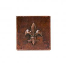 Premier Copper Products T4DBF - 4'' x 4'' Hammered Copper Fleur De Lis Tile