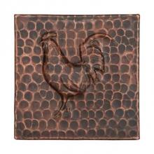 Premier Copper Products T4DBR - 4'' X 4'' Hammered Copper Rooster Tile