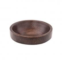 Premier Copper Products VR15SKDB - 15'' Small Round Skirted Vessel Hammered Copper Sink