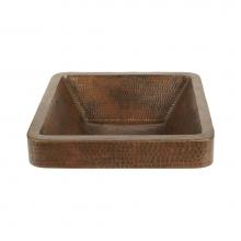 Premier Copper Products VSQ15SKDB - 15'' Square Skirted Vessel Hammered Copper Sink