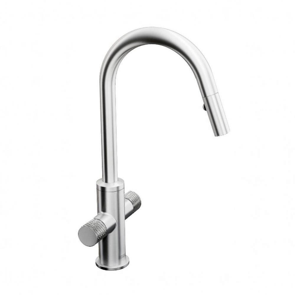 Edge Two-Knurl Handle Kitchen Faucet With Swivel Spout And Pull-Down Spray, Stainless Steel Finish