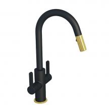 In2aqua 6022 1 76 2 - Edge Two-Lever Handle Kitchen Faucet With Swivel Spout And Pull-Down Spray, Matte Black/Brushed Go