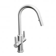 In2aqua 6022 1 80 2 - Edge Two-Lever Handle Kitchen Faucet With Swivel Spout And Pull-Down Spray, Stainless Steel Finish