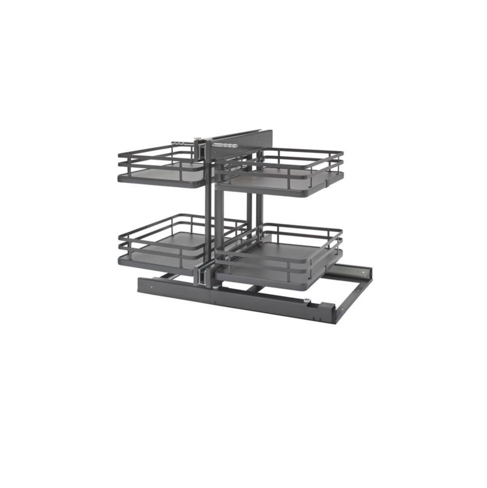 Steel 2-Tier Pull Out Solid Bottom Organizer for Blind Corner Cabinets w/Soft Close
