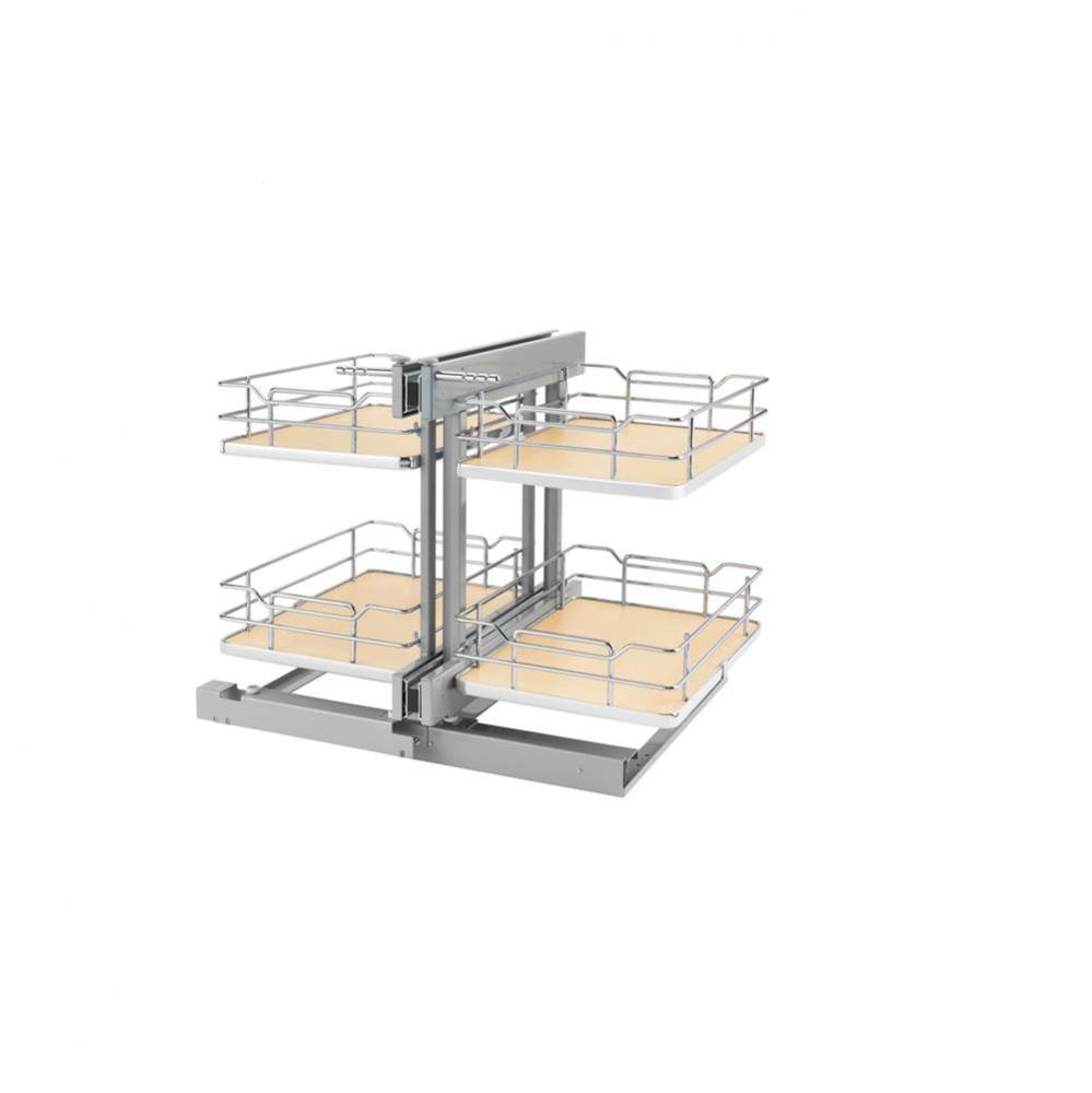 Steel 2-Tier Pull Out Solid Bottom Organizer for Blind Corner Cabinets w/Soft Close