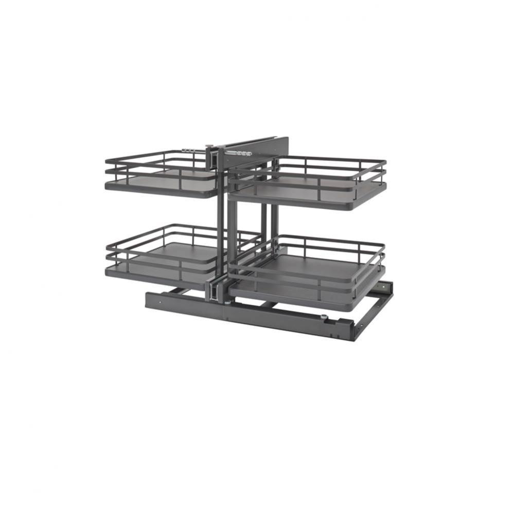 Steel 2-Tier Pull Out Solid Bottom Organizer for Blind Corner Cabinets w/Soft Close