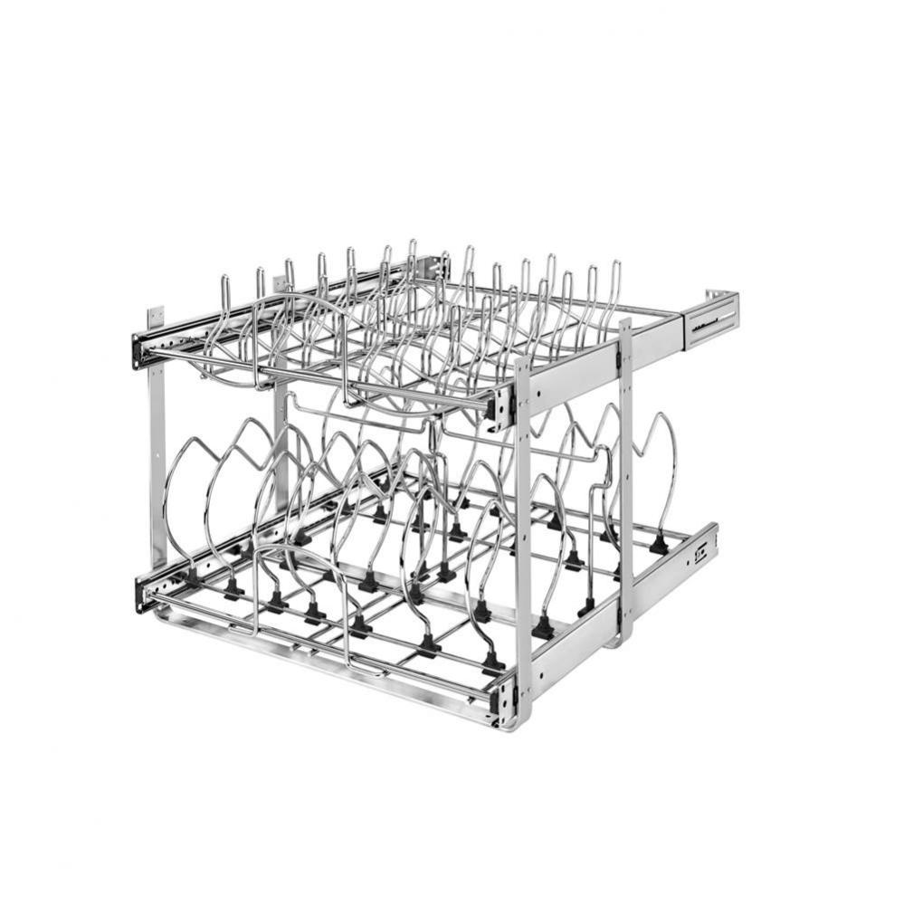 Two-Tier Steel Wire Pull Out Cookware Cabinet Organizer