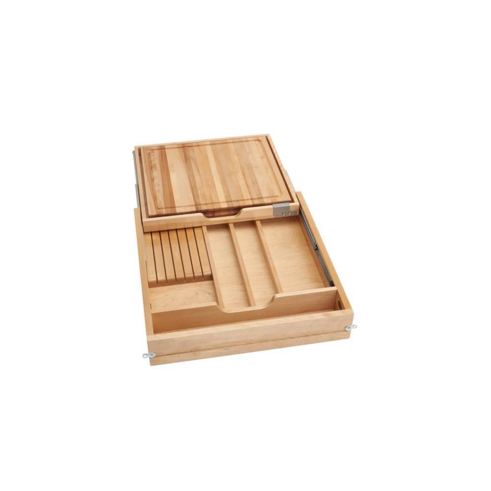 Wood Knife Organizer and Cutting Board Replacement Drawer System (No Slides)