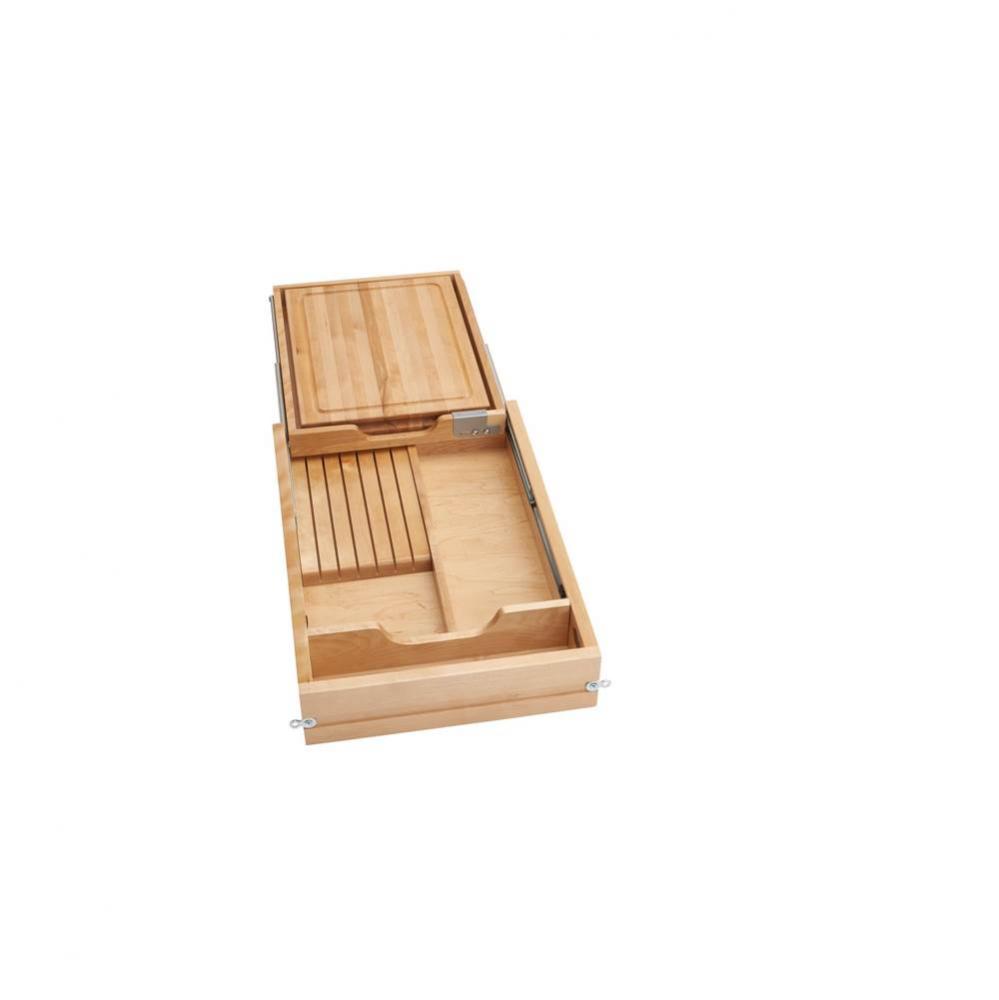 Wood Knife Organizer and Cutting Board Replacement Drawer System (No Slides)