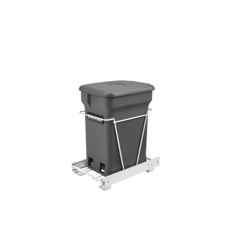 White Steel Pull Out Compost Container w/Rear Basket Storage