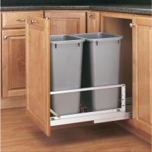 Rev-A-Shelf 5349-2150DM-217 - Aluminum Pull Out Double Trash/Waste Container for Full Height Cabinets w/Soft Close