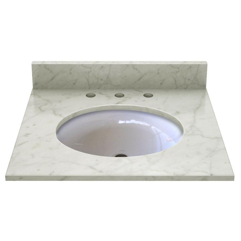 25''W x 22''D Carrara White Marble Top Pre mounted White Oval Ceramic Bowl