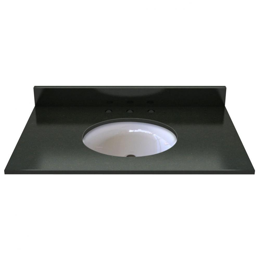 37''W x 22''D Midnight Black Granite Top Pre mounted White Oval Ceramic