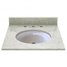 Sagehill Designs OW2522-CW - 25''W x 22''D Carrara White Marble Top Pre mounted White Oval Ceramic Bowl