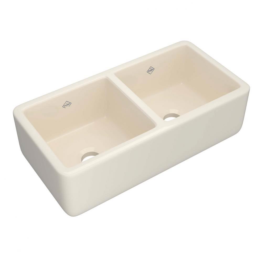 37'' Lancaster Double Bowl Farmhouse Apron Front Fireclay Kitchen Sink